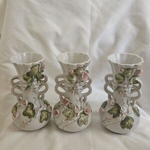 Elegant Ceramic Vases with Pink and Green Floral Design